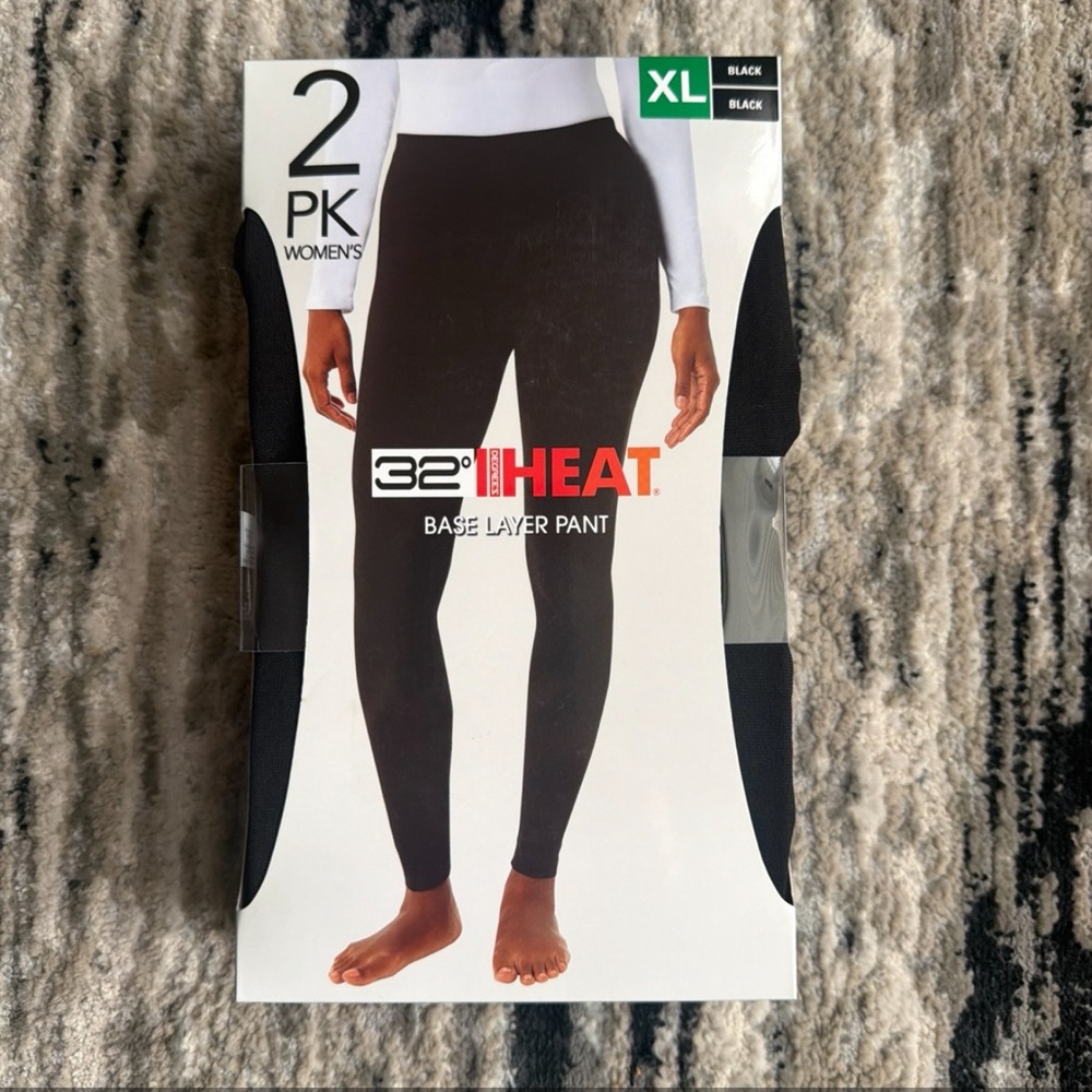 32 Degrees Heat Women's 2 Pack Base Layer Pants, Black, Size XL